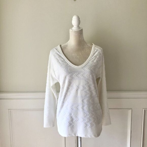 Zara Ivory Textured Long Sleeve V Neck Top S - Picture 1 of 4